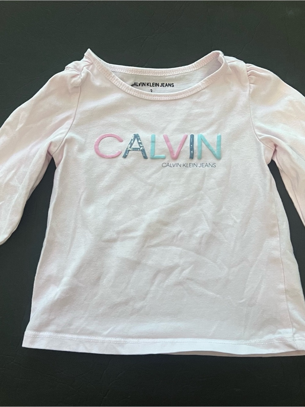 Calvin Klein 2T girl Light Pink Long-Sleeve Tee with Multicolor CALVIN Logo